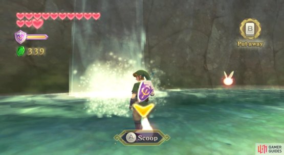 Go up to the waterfall with the fairies nearby.