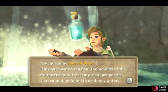 Then scoop up the Sacred Water with an empty bottle.