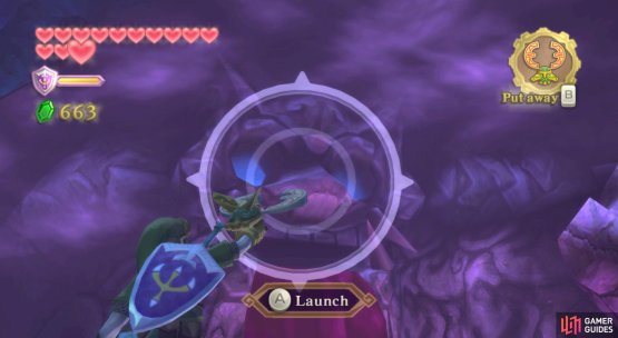 Launch the Beetle into either of the eye sockets to find a hidden switch.