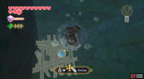 Swim through the tunnel under the lilypad, using the spin attack to smash the blockades.