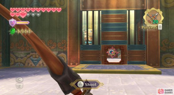 Then stand on the switch and shoot an arrow through the gap.