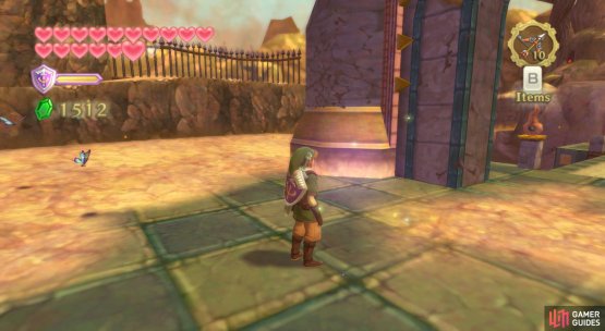 Another trial gate conveniently located near a bird statue.