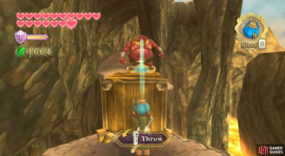 Against this wooden shield Moblin, bombs work wonders.