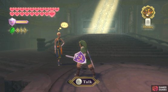 Speak to Impa, with the speech bubble near her head.