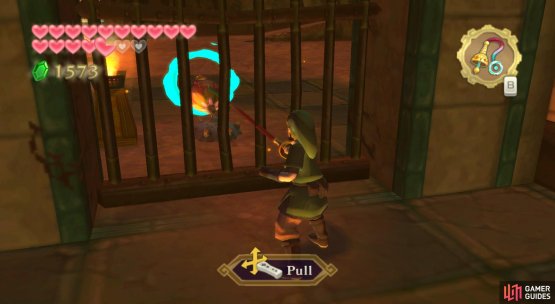 Yank the grounded Peahat on the other side of the gate with your whip.