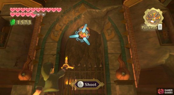 Then fire your Clawshot at the released Peahat to skip the gate.