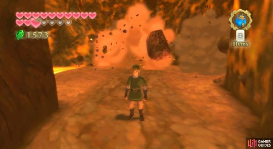 Return to the entrance to the Volcano Summit and use your Bombs to clear the way.