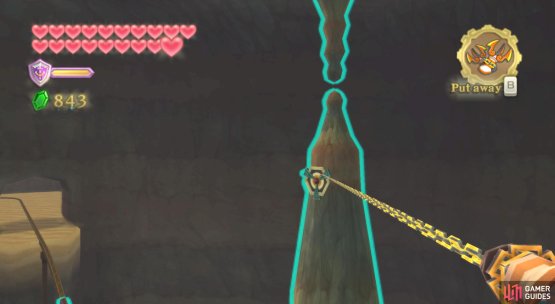 Targets that you can Clawshot will start appearing on the stalagmites hanging from the ceiling.