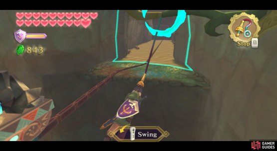 Quickly smite the enemies, then use your Whip to cross the chasm.