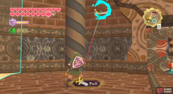 Towards the end, defeat two more Beamos, then use your whip to pull the wall switch.