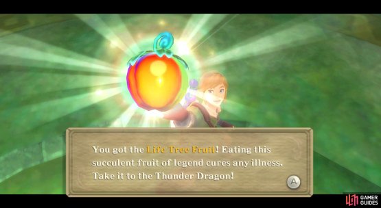 Roll into the tree and then grab the shining fruit.