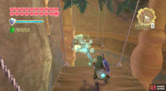 Use the momentum from the Gust Bellows to swing the platforms.