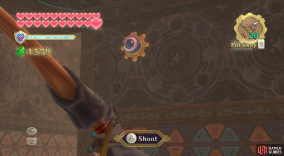 Keep blowing the platform to the end, past the barred gate. The Timeshift Orb will then reveal an eye switch for you to shoot.