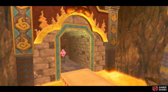 Lob a Bomb into the basket to reveal this crystal switch, but don&rsquo;t trigger the switch yet.