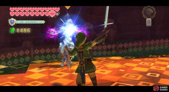 Slash in-between the glowing hands, so you don&rsquo;t touch them. 