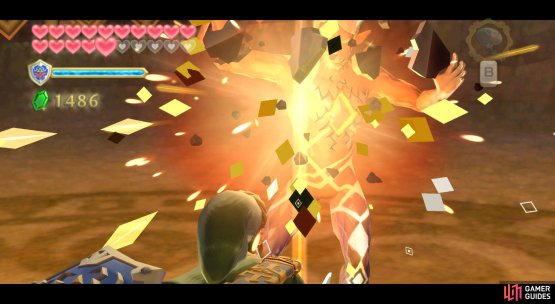 Once his sword&rsquo;s broken, hit him with another sword thrust.