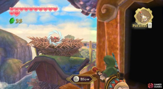 Stop the air shop when it&rsquo;s right near the bird&rsquo;s nest, then blow at the nest with the Gust Bellows.