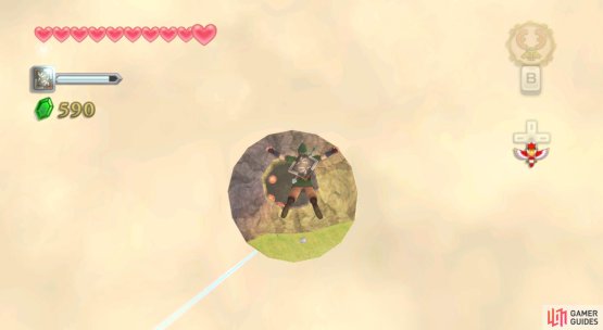 Look for a volcano-shape island south of Skyloft. Don&rsquo;t go inside the &ldquo;volcano&rdquo;; land on the outer ledge.