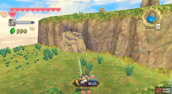 Fly towards a round island north-east of Skyloft. You need to use a bomb.