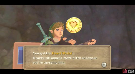 Treasure Chest: Island north of Skyloft with a deep pool of water. Dive into the water and spin attack at the end.