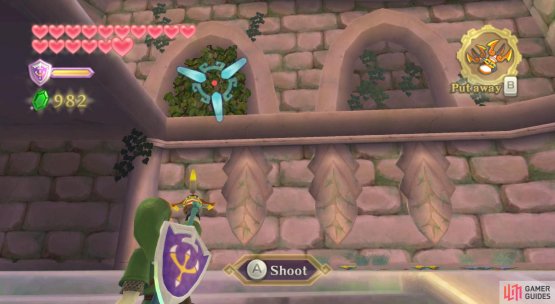 Head to the east side of the Skyview Temple exterior. There are some vines you can Clawshot.