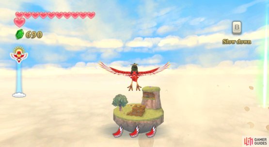 After activating the Temple of Time Goddess Cube, sky-dive to the tallest part of Beedle&rsquo;s Island.