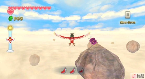 Octoroks will shoot homing rocks at you when you fly close.