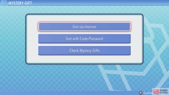 Go to &ldquo;Mystery Gift&rdquo; and choose to obtain via the Internet.