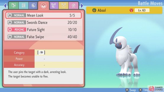 Here&rsquo;s an Absol we caught from the Grand Underground with Mean Look.