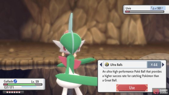 Weaken Uxie with False Swipe, while applying a status ailment.