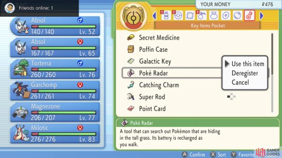 Look for the Pok&eacute; Radar in the Key Items tab.