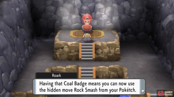 His Coal Badge will enable Rock Smash on your Pok&eacute;tch.
