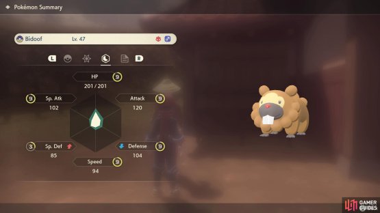 Here&rsquo;s our prized Bidoof. In hindsight, an Attack-boosting Nature would&rsquo;ve helped.