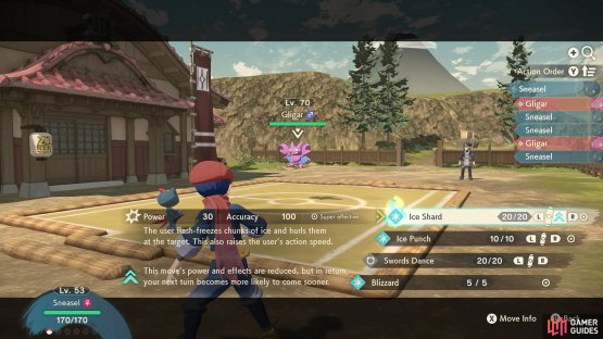 If your Sneasel is fast enough, Agile Style Ice Shard will guarantee two actions after Gligar&rsquo;s first action.
