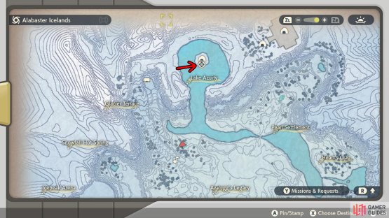 Your destination is the located atop the mountains to the far north.