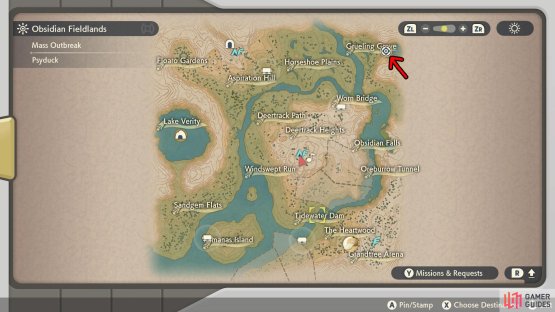 Grueling Grove is situated at the north-east corner.