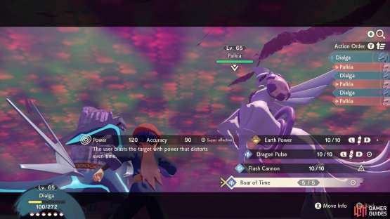 Dialga&rsquo;s Roar of Time is stronger and boosted by STAB, giving it a major advantage.