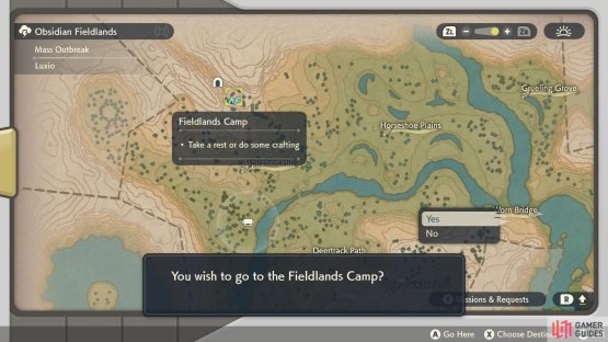If you&rsquo;re faraway, fast-travel back to the base camp.