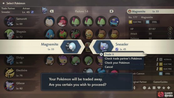 Before accepting the trade, you can review your or your trading partner&rsquo;s Pok&eacute;mon.