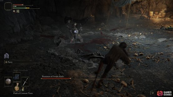 Look out for when the Beastman raises his weapon, indicating an incoming leap attack.