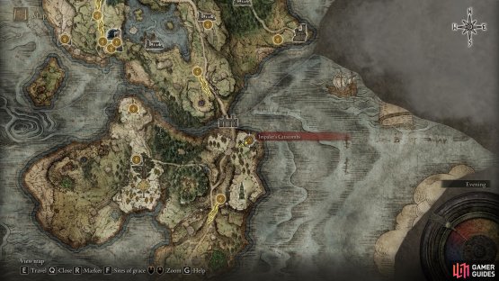 The location of the Impaler&rsquo;s Catacombs in the northeast of Weeping Peninsula.