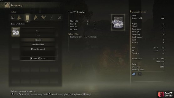 The Lone Wolf Ashes is the first of many spirit ally summons.