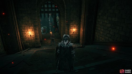 Once you get across the courtyard, head down the stairs to the first gate.