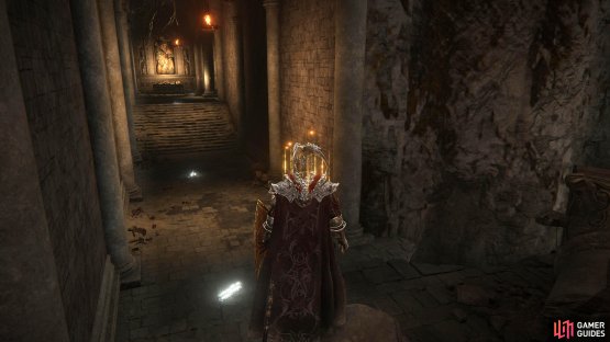Follow the dim corridor all the way to the end.