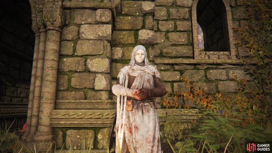 Varre can be found standing outside the Rose Church in Liurnia.