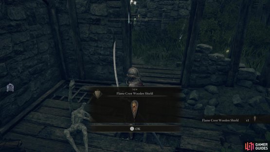 Plunder a corpse in a house to find the Flame Crest Wooden Shield.