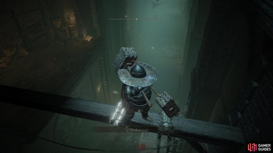 and land on the wooden beam to loot the body for the talisman.