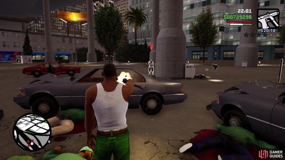 Use the vehicles as cover as you kill the Ballas