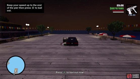 Bail out at the last second to dive out of the moving car