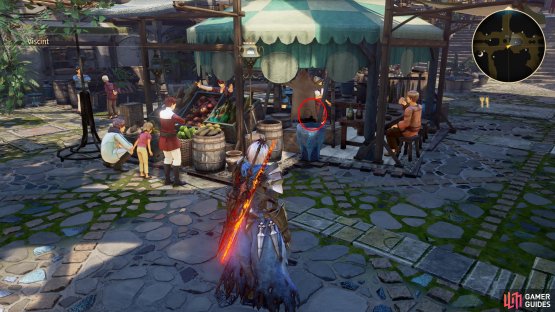 look for this large pot on a stall to the east of the Inn.